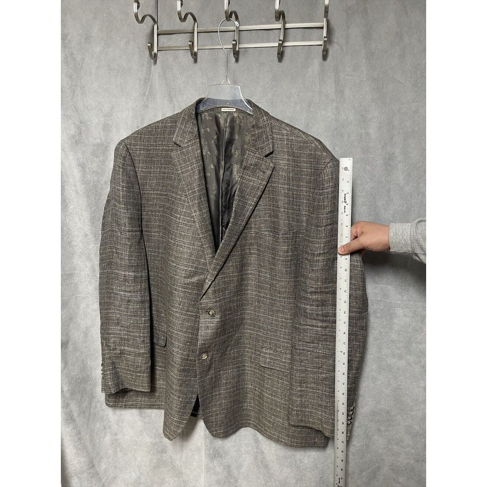 Joseph Abboud Blazer Men 54L Beige Brown Plaid Italian Fabric Nova Linen Luxury‎ - Picture 4 of 12